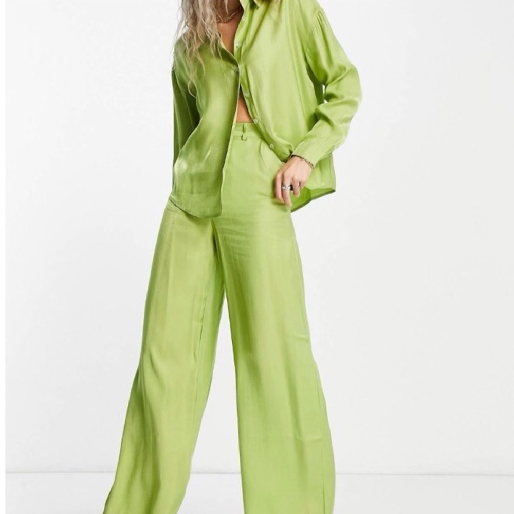 SOLD ASOS Daisy Street Wide Leg Pants In Green Shimmer